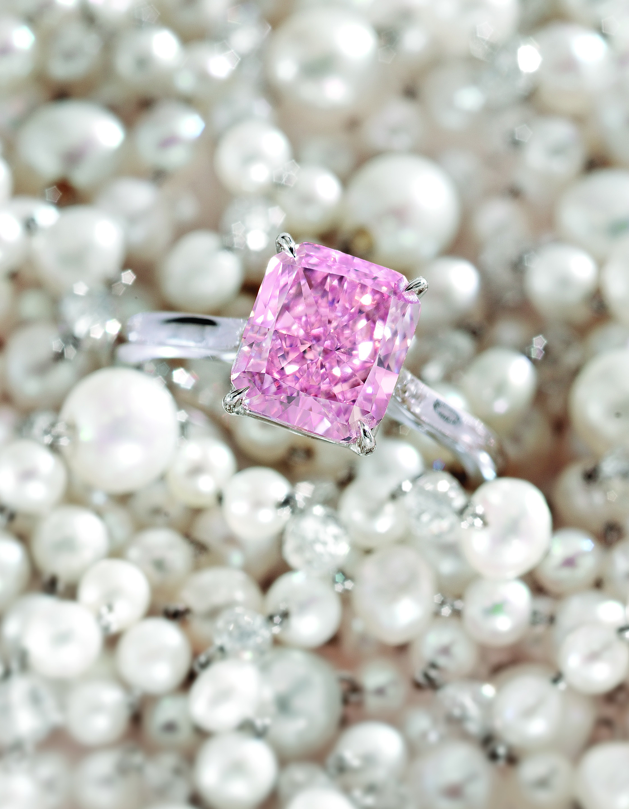 Jewelry Photography - Pink Diamond Ring on Pearls