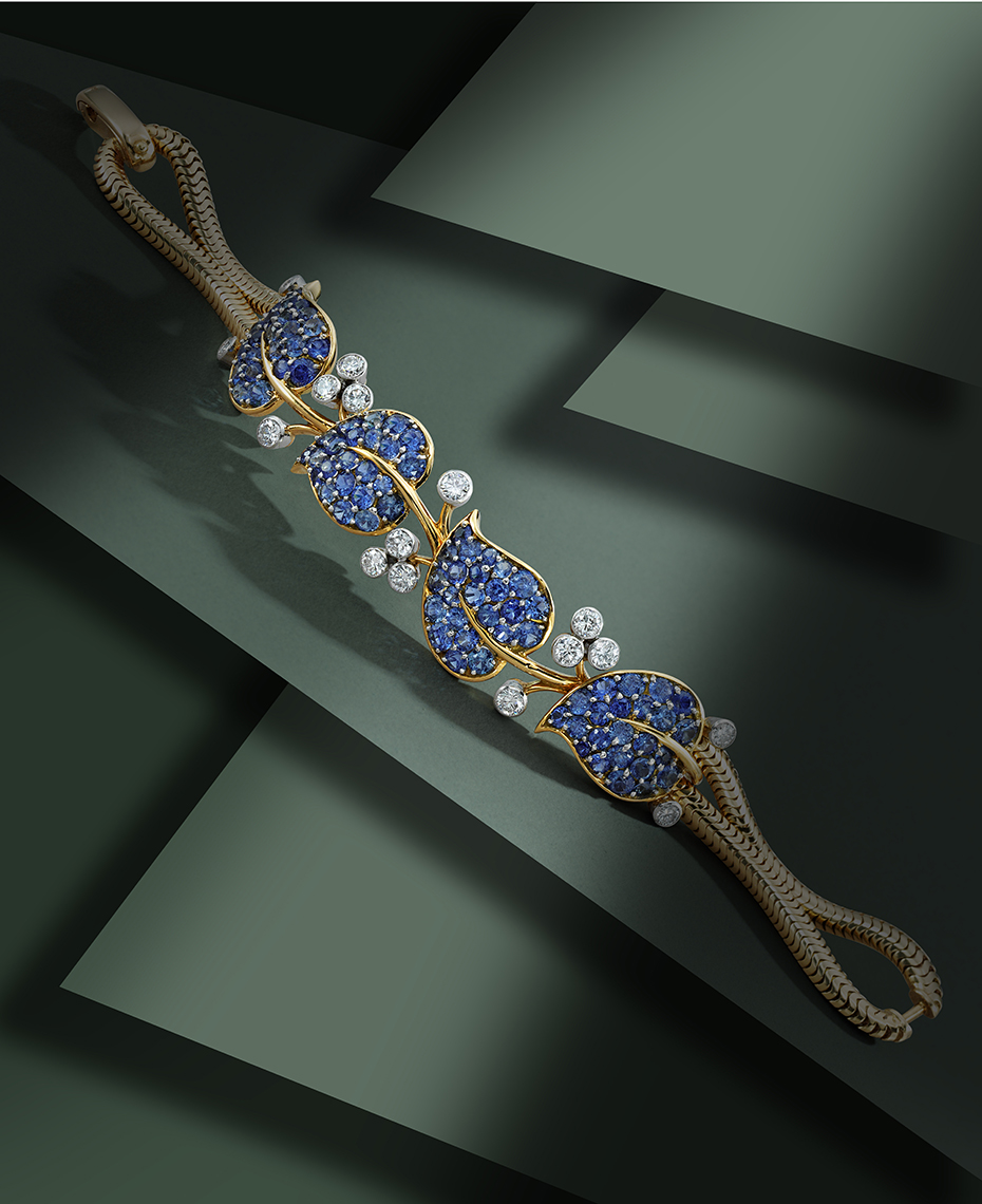 Jewelry Photography - Sapphire and Diamond leaf bracelet