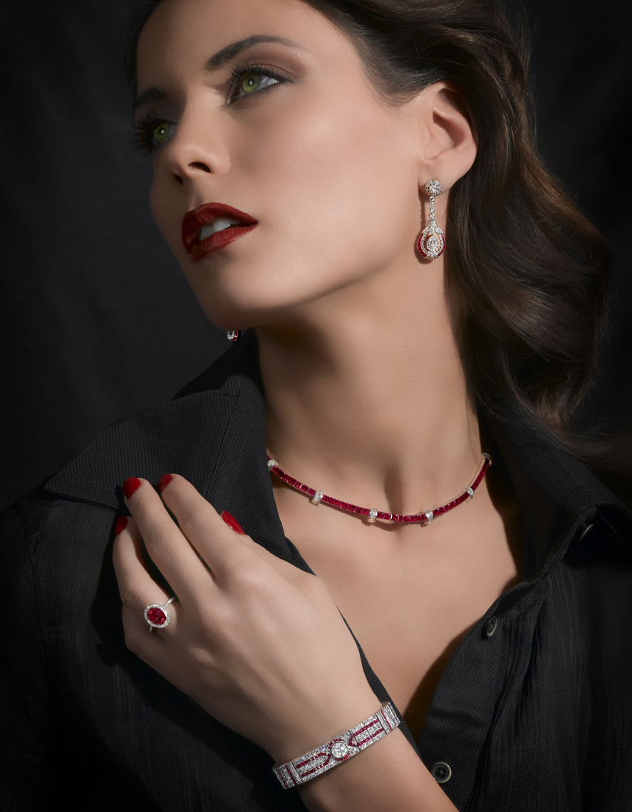 SquareMoose Jewelry Photography - Ruby and Diamond Jewelry w Model