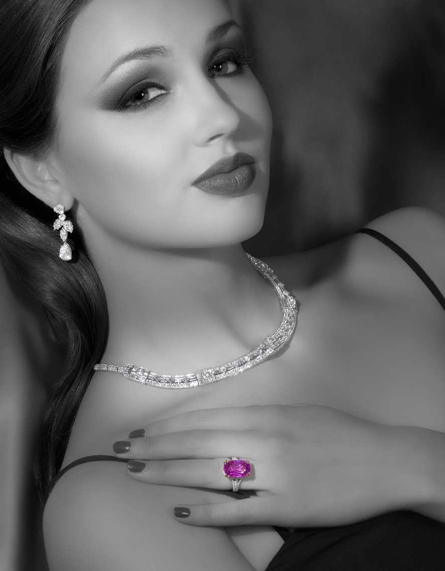 SquareMoose Jewelry Photography  -  Diamond Necklace w Model