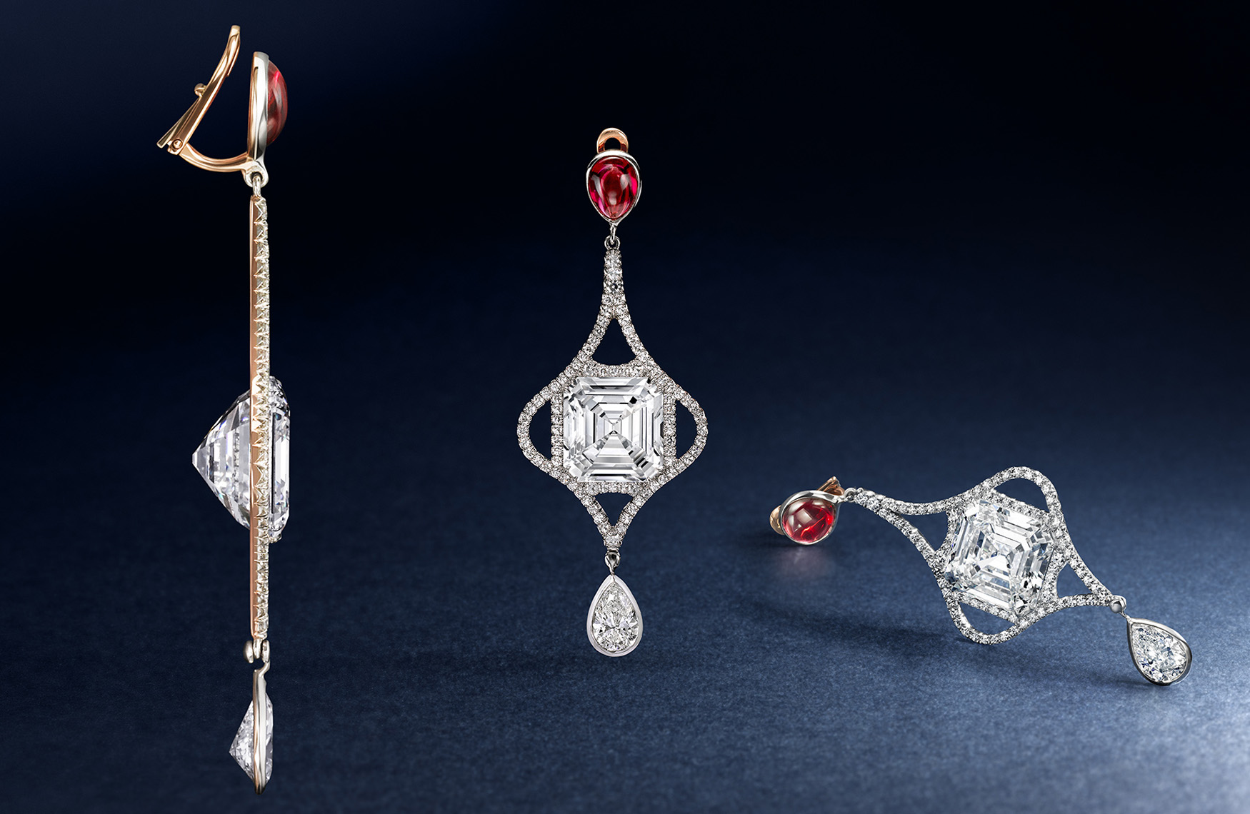 Jewelry Photography - James deGivenchy Diamond and Red Spinel Earrings